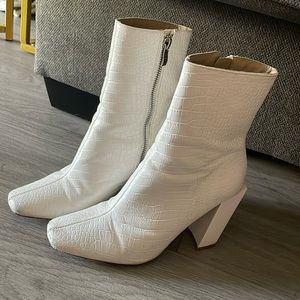 Missguided white croc faux leather heeled boots